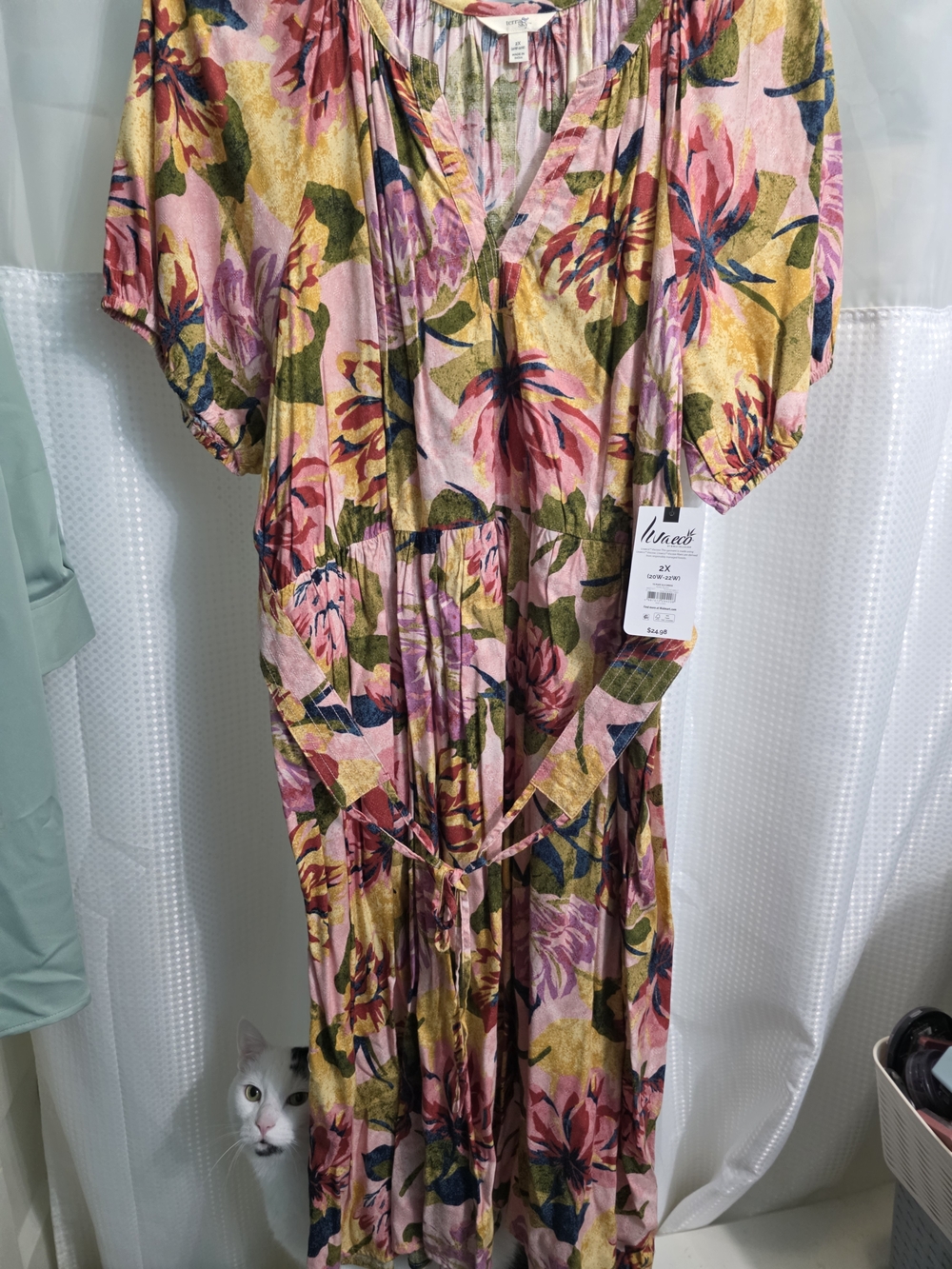 Linen & Co Floral Midi Dress in Pink and Mustard